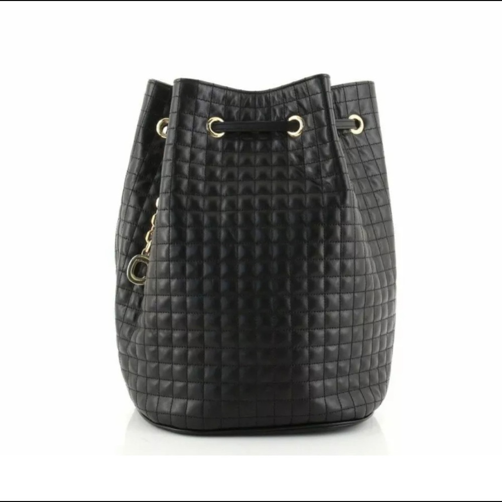 Celine Authentic Small C Charm Bucket Bag Quilted Calfskin Black - Picture 2 of 6